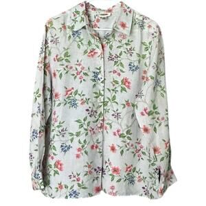 Talbots Linen Floral Button-Down Blouse Women's 14 Cottagecore Coquette Spring